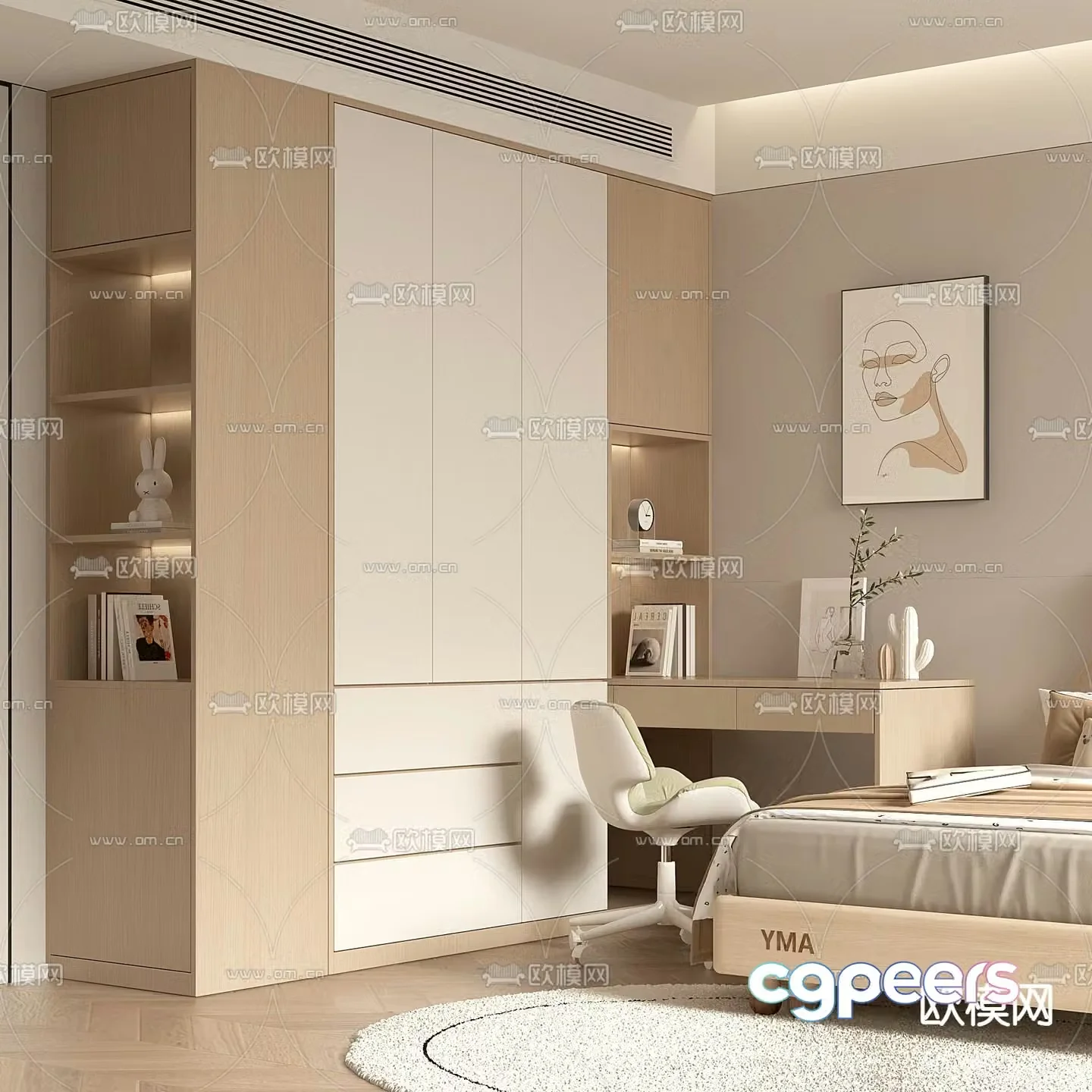 Cream style wardrobe children’s wardrobe 3d model