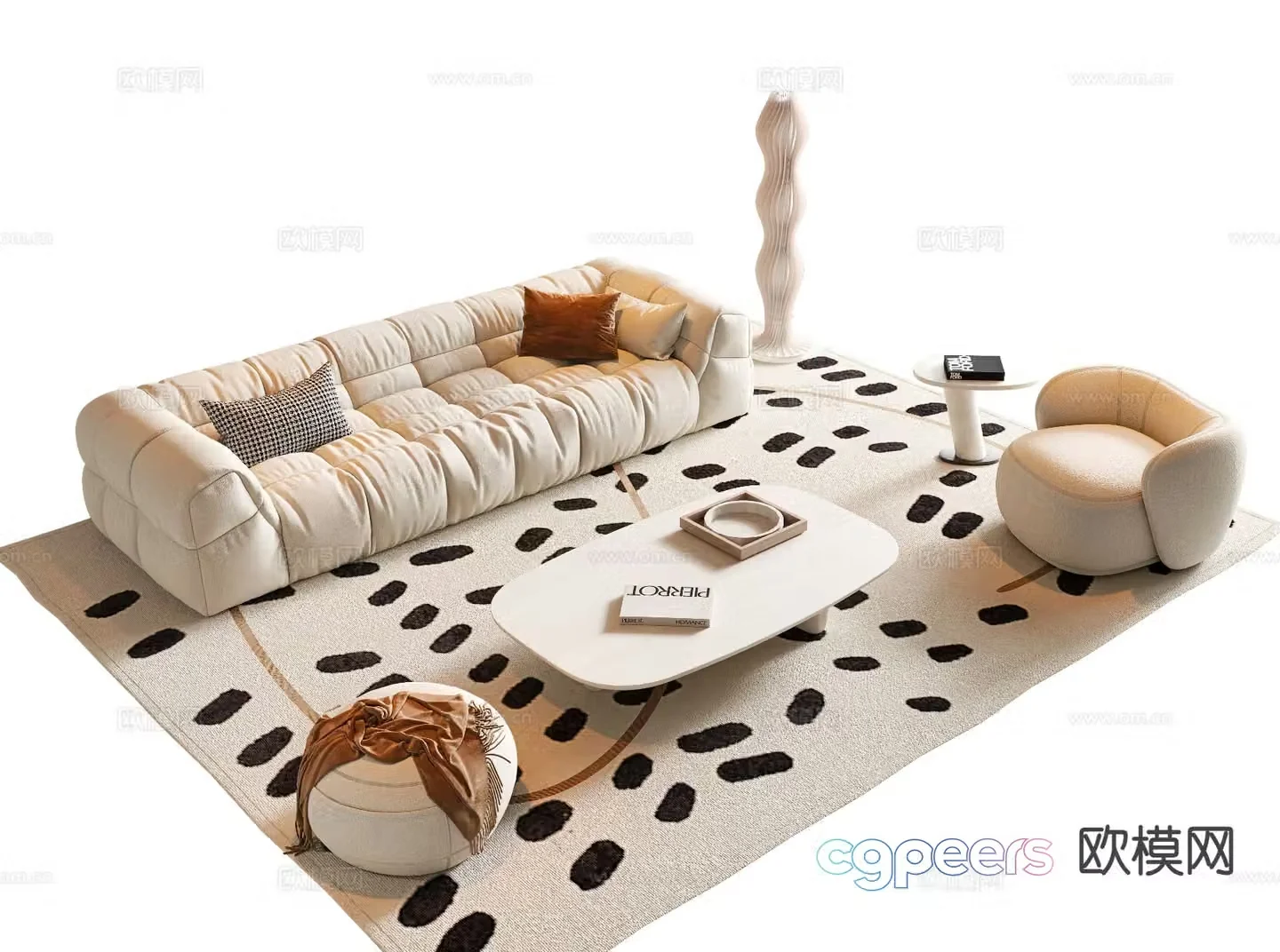 Cream style sofa modular sofa 3d model