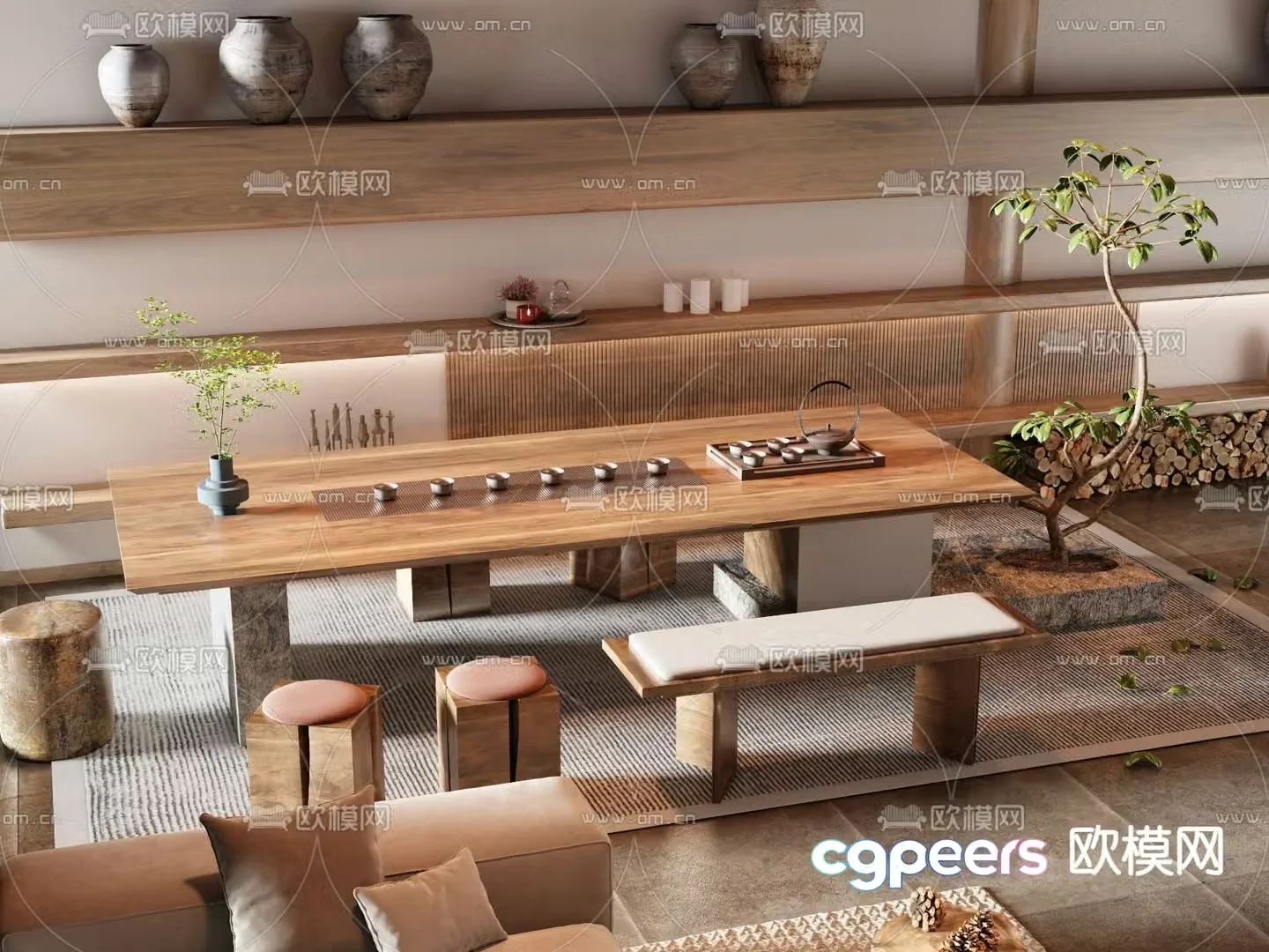 New Chinese style tea table tea table 3d model