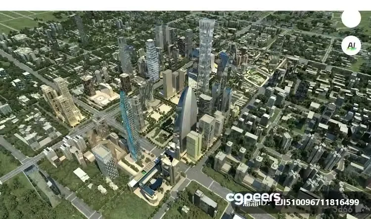Aerial View Of A City 3D Model – 4201 – VRAY Render