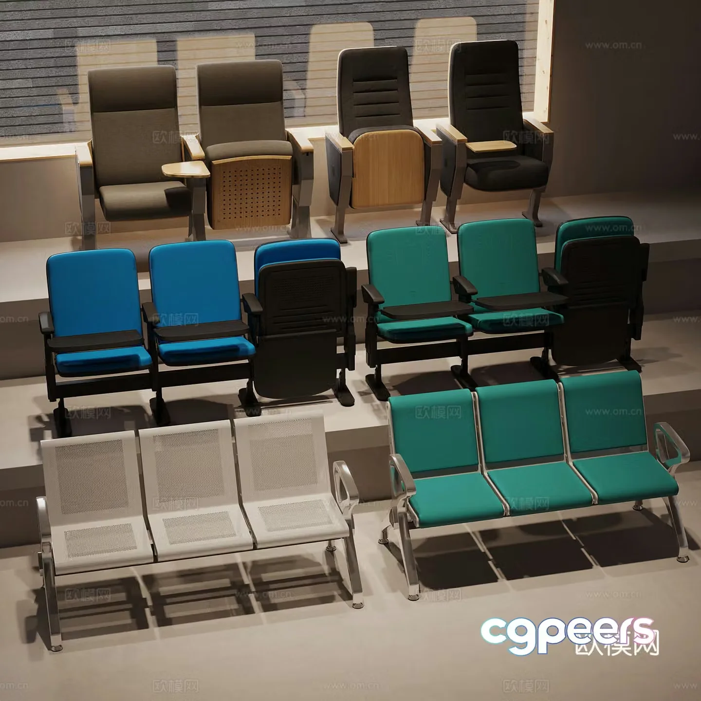 15 modern public chairs 3D model