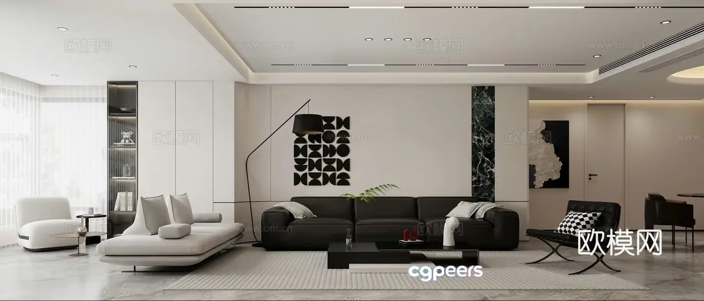 Modern living and dining room 3d model