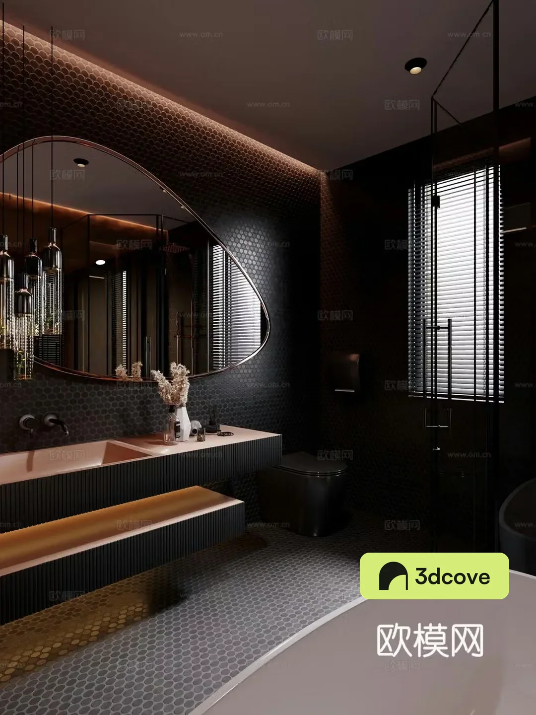 Modern dark style bathroom cabinet special mirror shower room shower table lamp bathtub