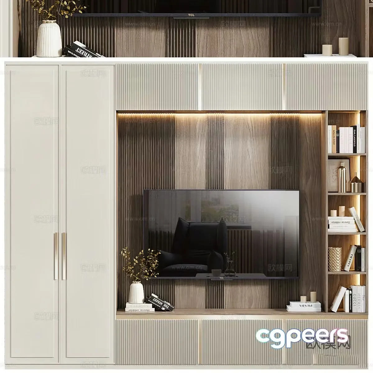 New Chinese style light luxury bedroom TV background wall 3D model