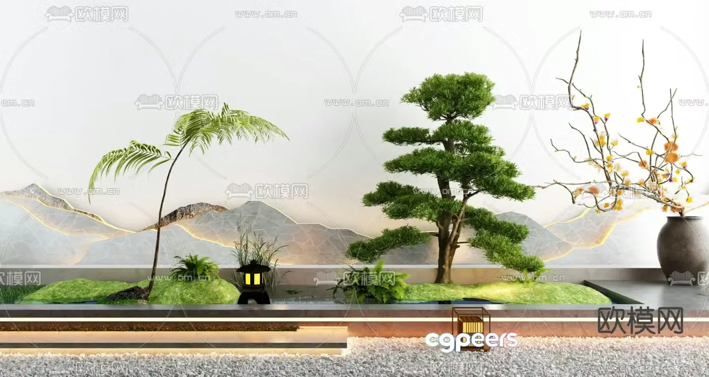 Landscape sketch pine tree landscaping mountain landscape wall 3D model