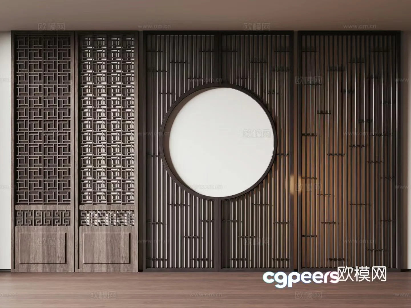 New Chinese-style screen partition wooden partition hollow partition 3D model