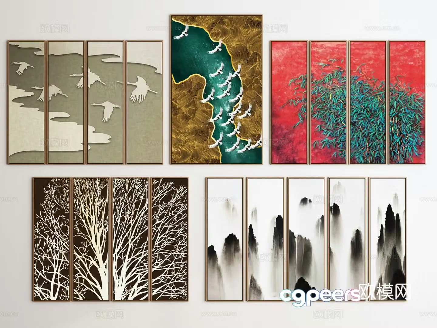 New Chinese style decorative painting combination 3D model