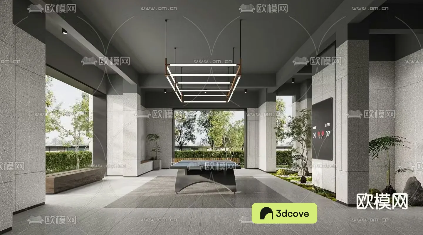 Residential building public lobby 3D model of activity area