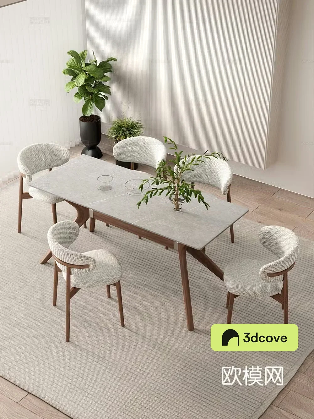 Creamy restaurant dining table and chair combination rock table hanging painting decoration