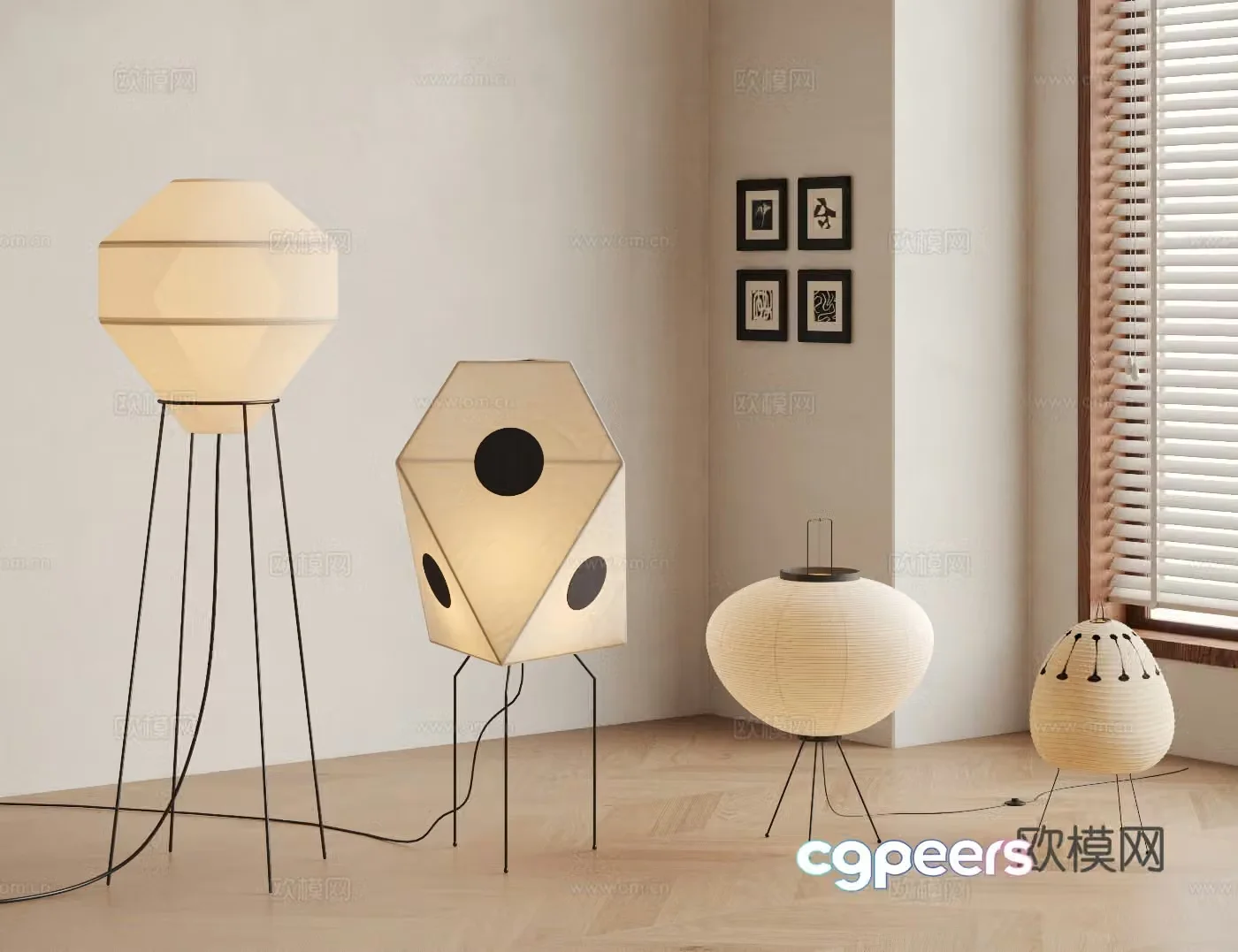 Middle-aged style Wasabi Japanese style Floor lamp combination Noguchi Yu floor lamp paper lamp 3D model