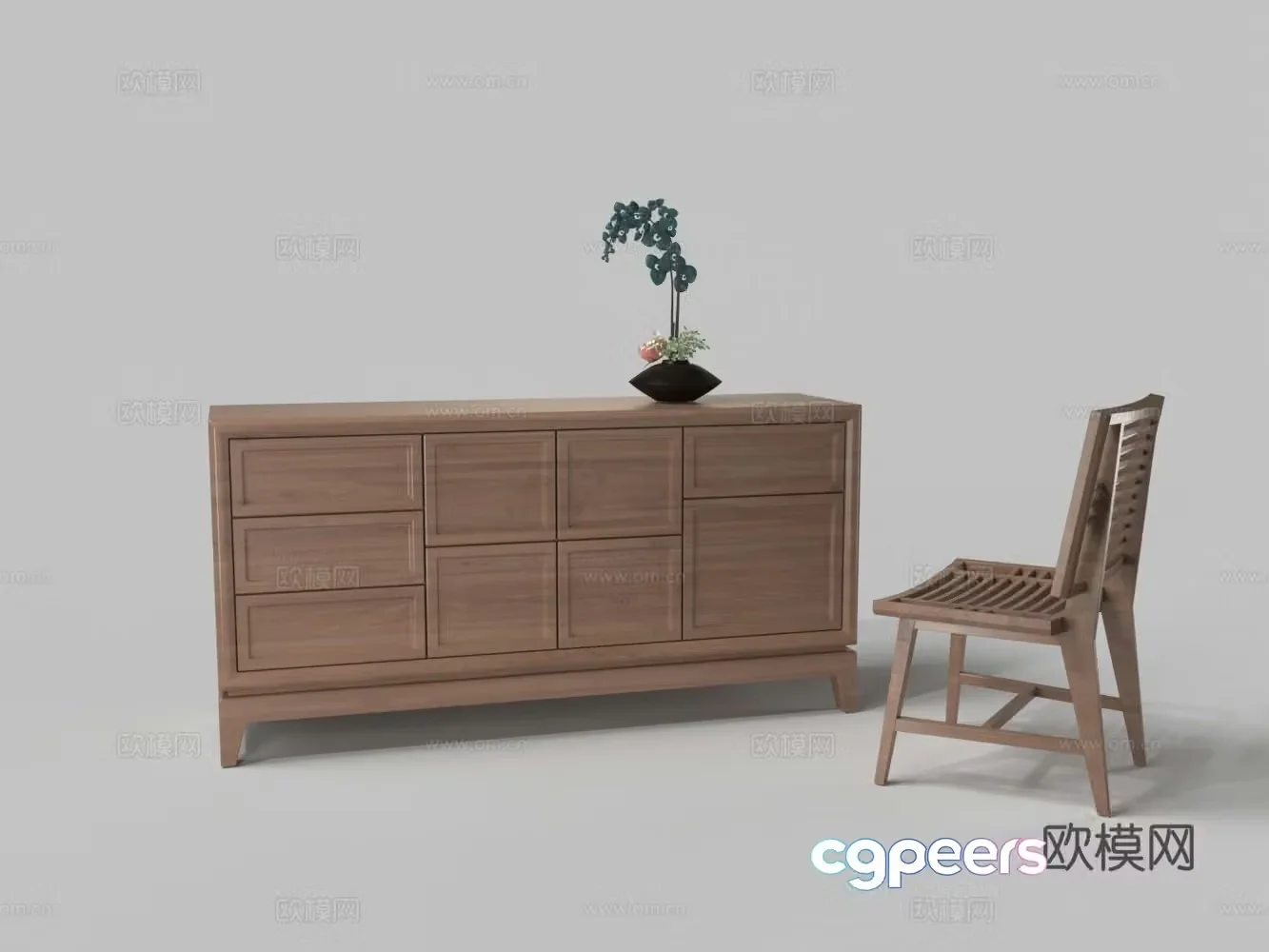 Modern solid wood side cabinet single chair 3D model