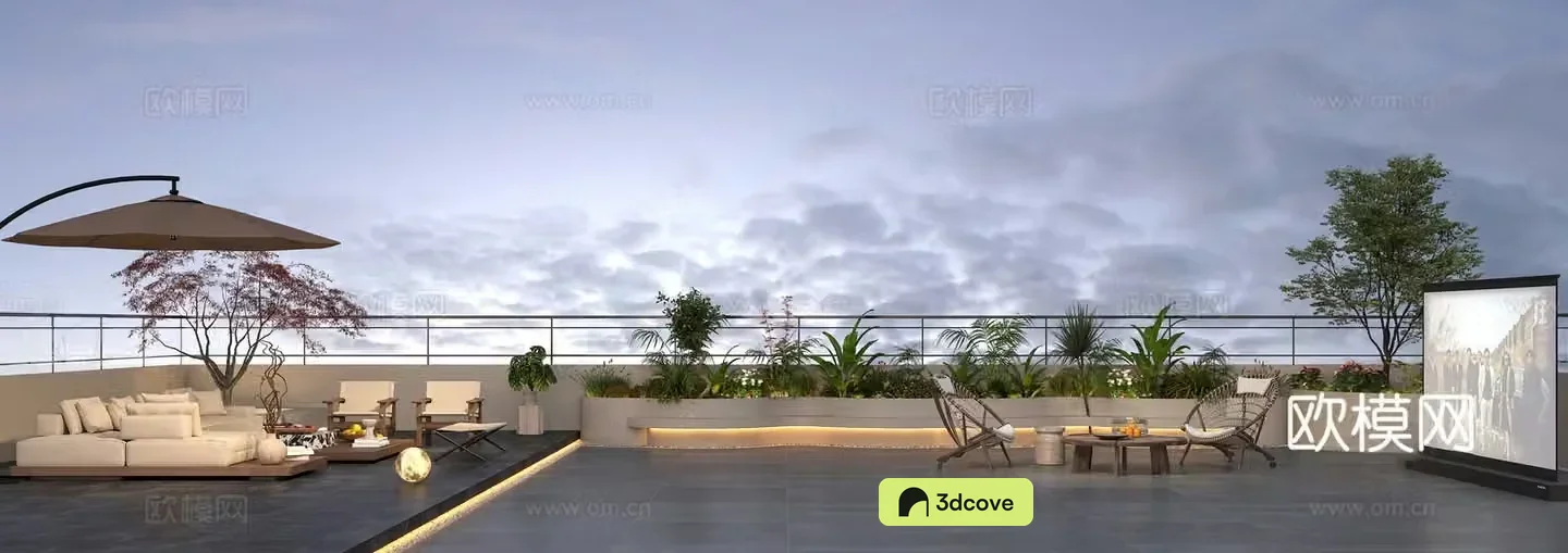 Modern light luxury roof garden terrace garden outdoor projection curtain outdoor sofa curved