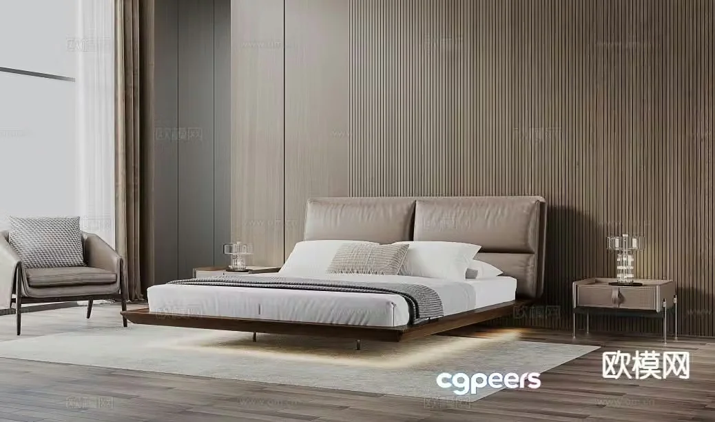 Italian double bed 3d model