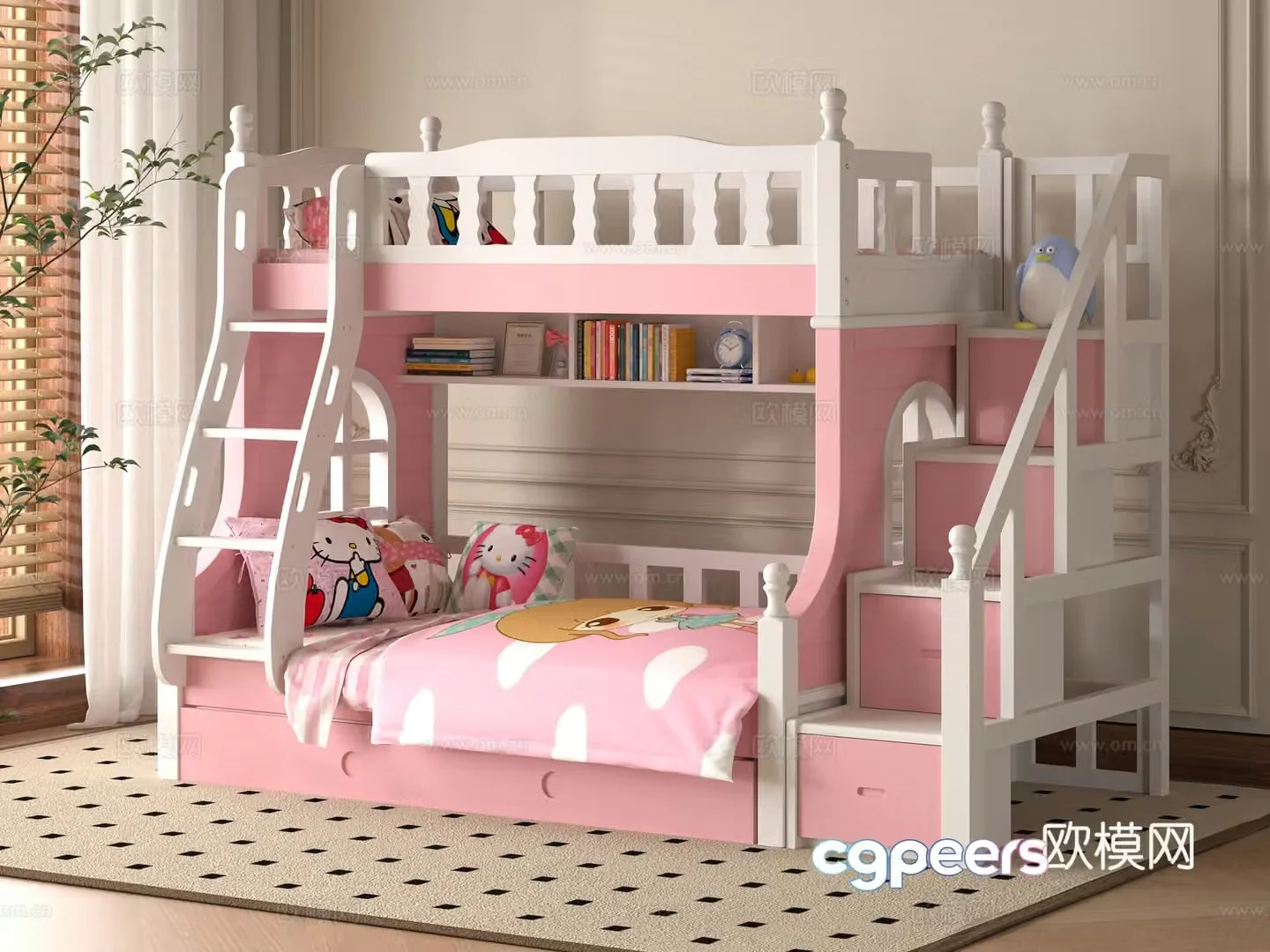 Modern children getting on and off the bed 3d model