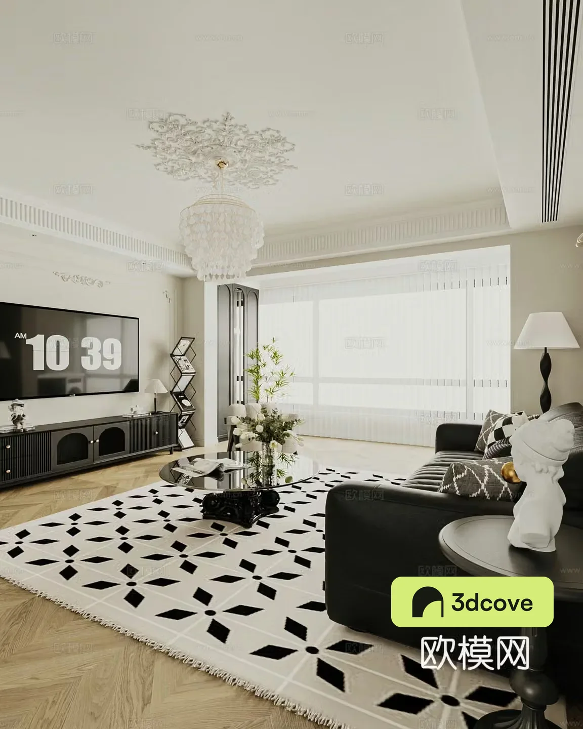 French cream home living room large flat living room vertical hall gypsum line PU model