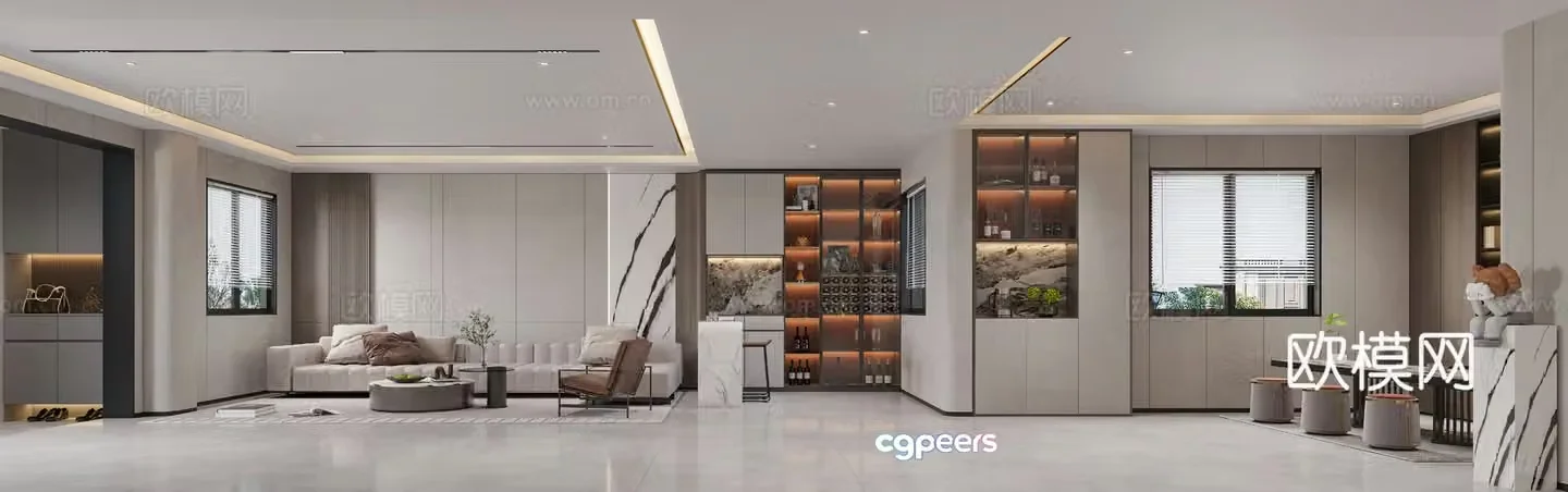 Modern living and dining room 3d model