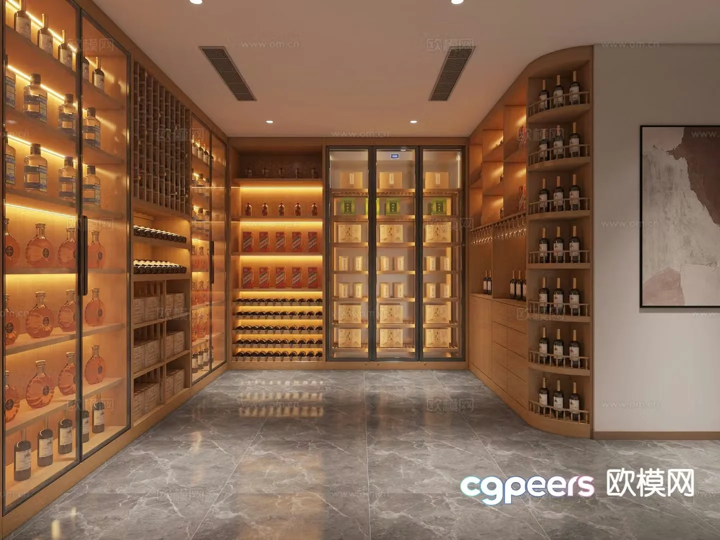 Modern red wine cellar cold storage room constant temperature room 3D model