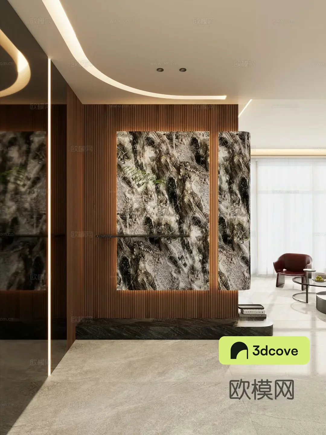 Italian style light luxury style luxury stone curved ceiling suspended entrance