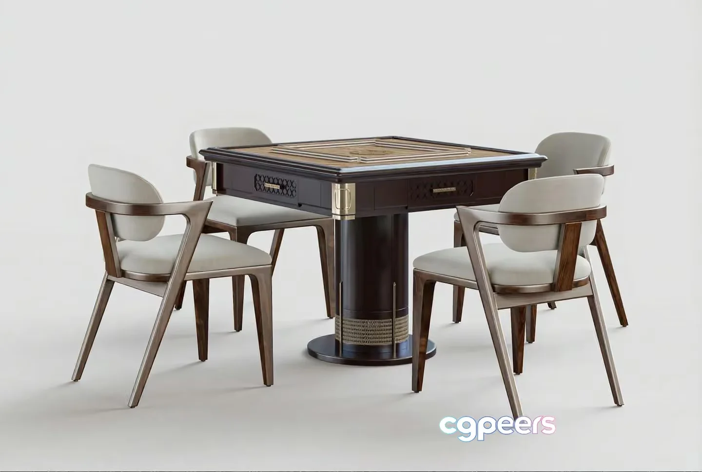 A Wooden Table With Four Chairs 3D Model – 1353 – VRAY Render