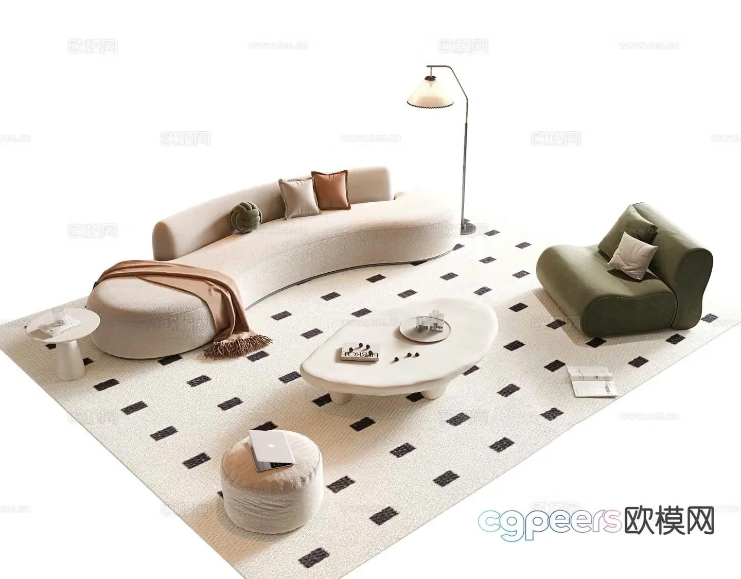Cream style modular sofa 3d model