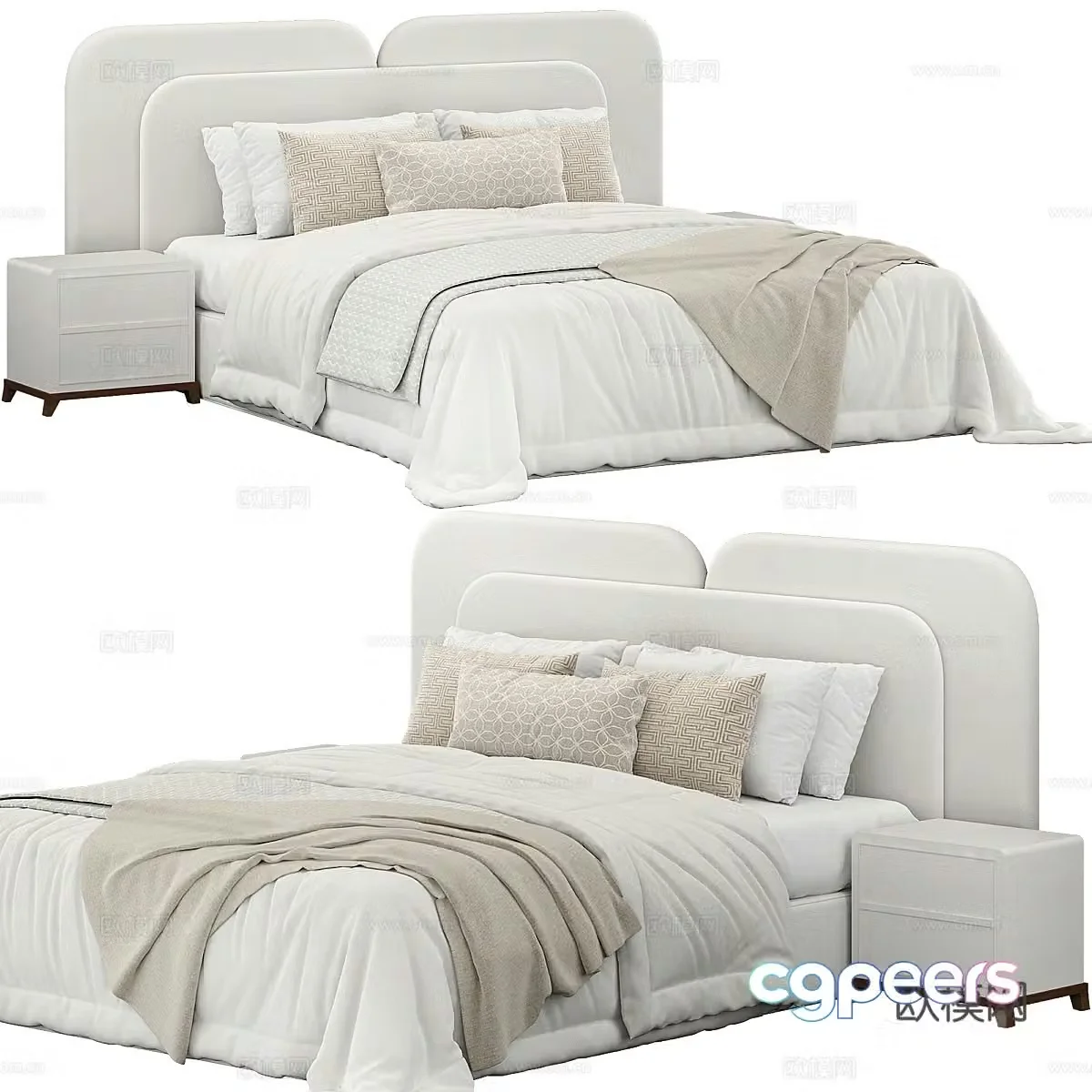 New Chinese style fabric double bed 3D model