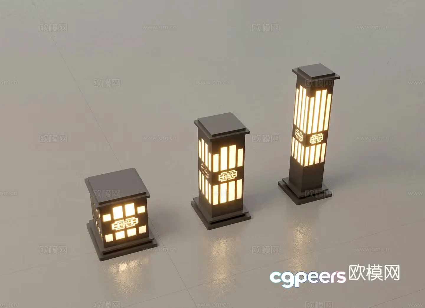 Modern Chinese landscape lights lawn lights garden lights outdoor light combination 3D model