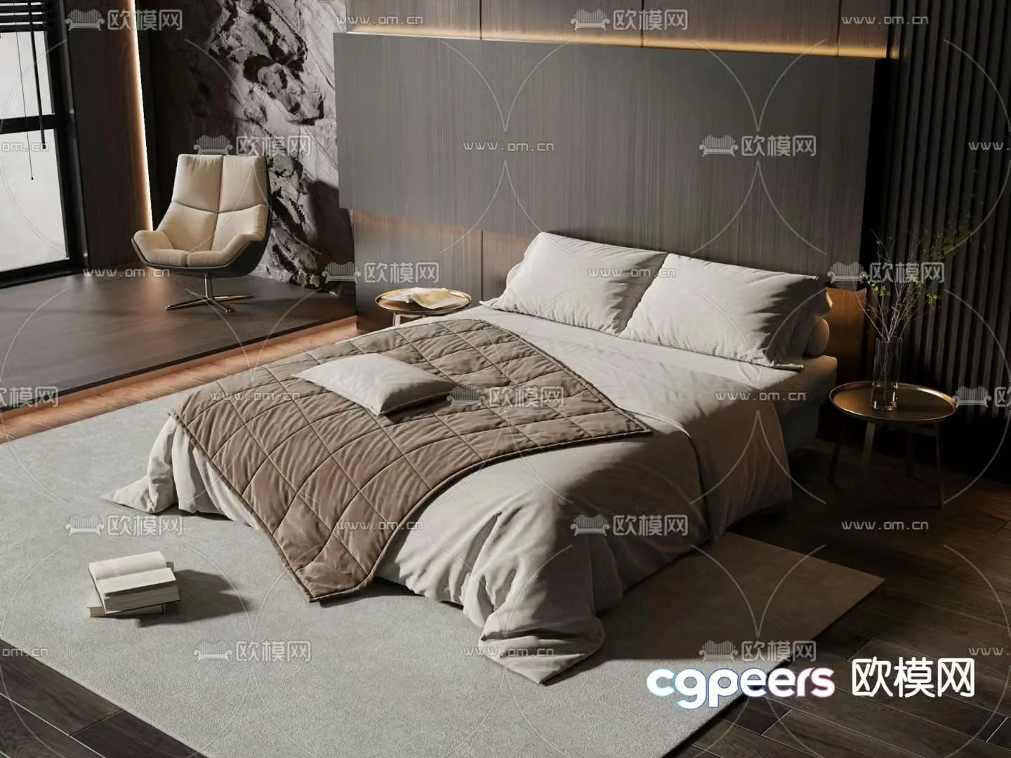 Modern double bed 3d model