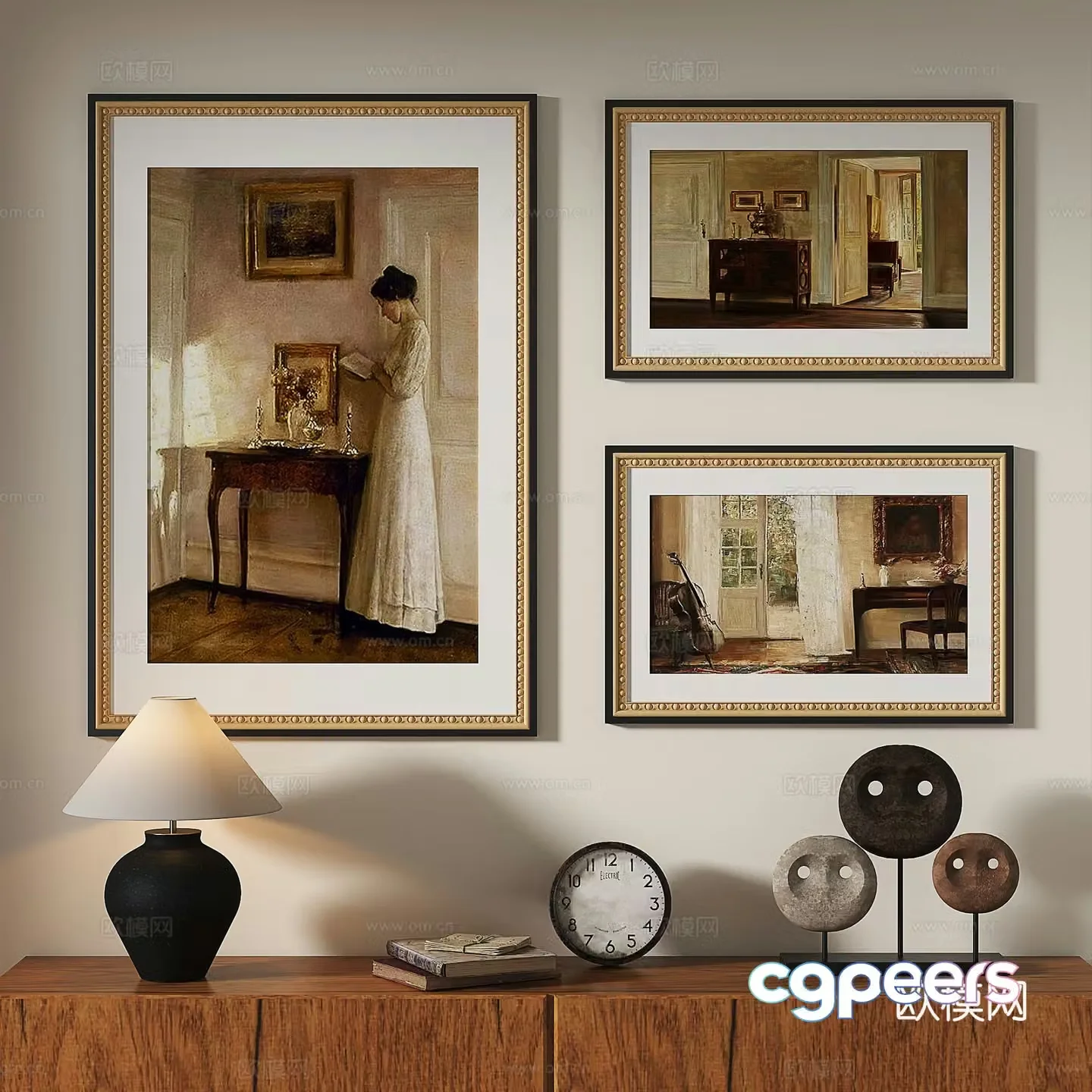 French retro abstract classical oil painting modern abstract decorative painting 3d model