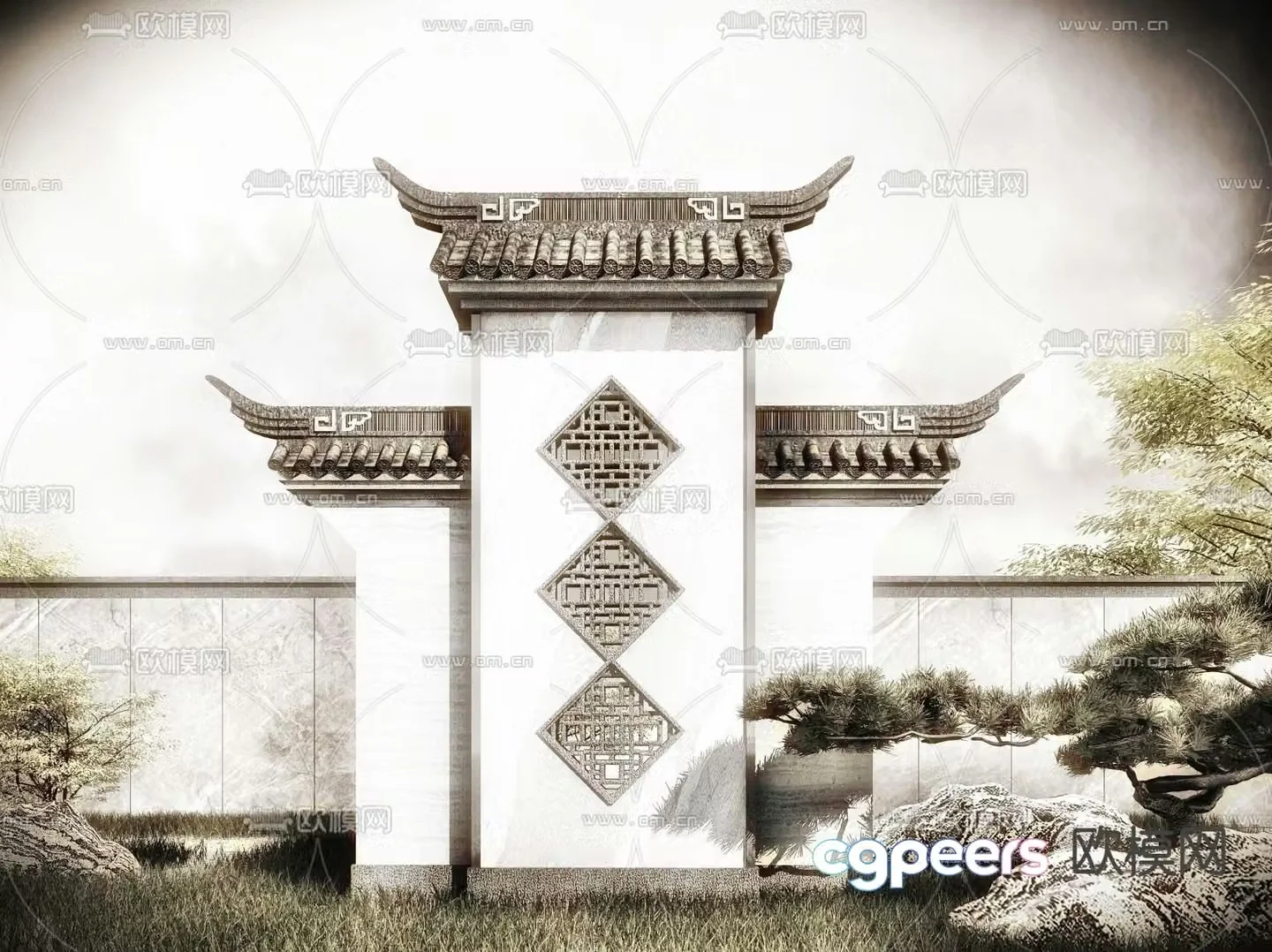 Chinese style landscape wall 3D model