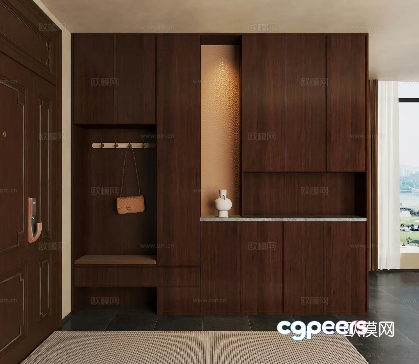 11 shoe cabinet new Chinese style entrance shoe cabinet medieval style shoe cabinet 3D model