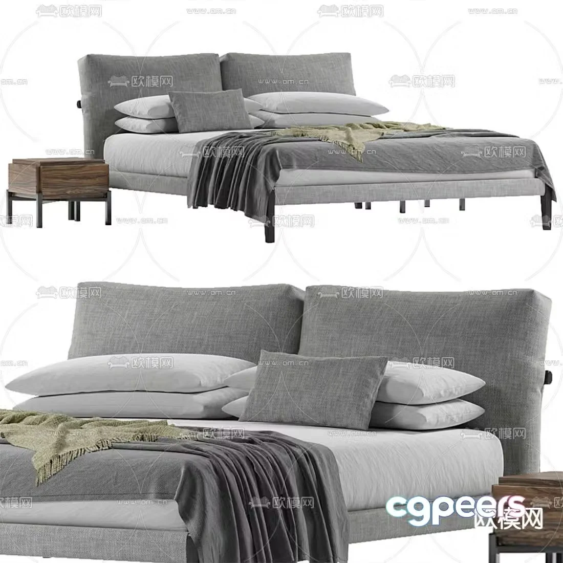 Bonaldo modern gray fabric double bed 3d model