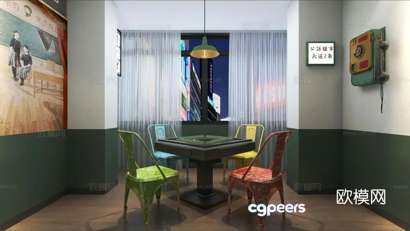 Republic of China style chess and card room mahjong parlor 3D model