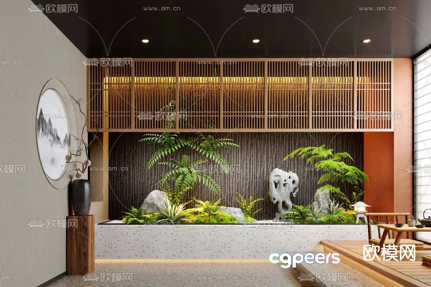 New Chinese style landscaping indoor landscape 3d model