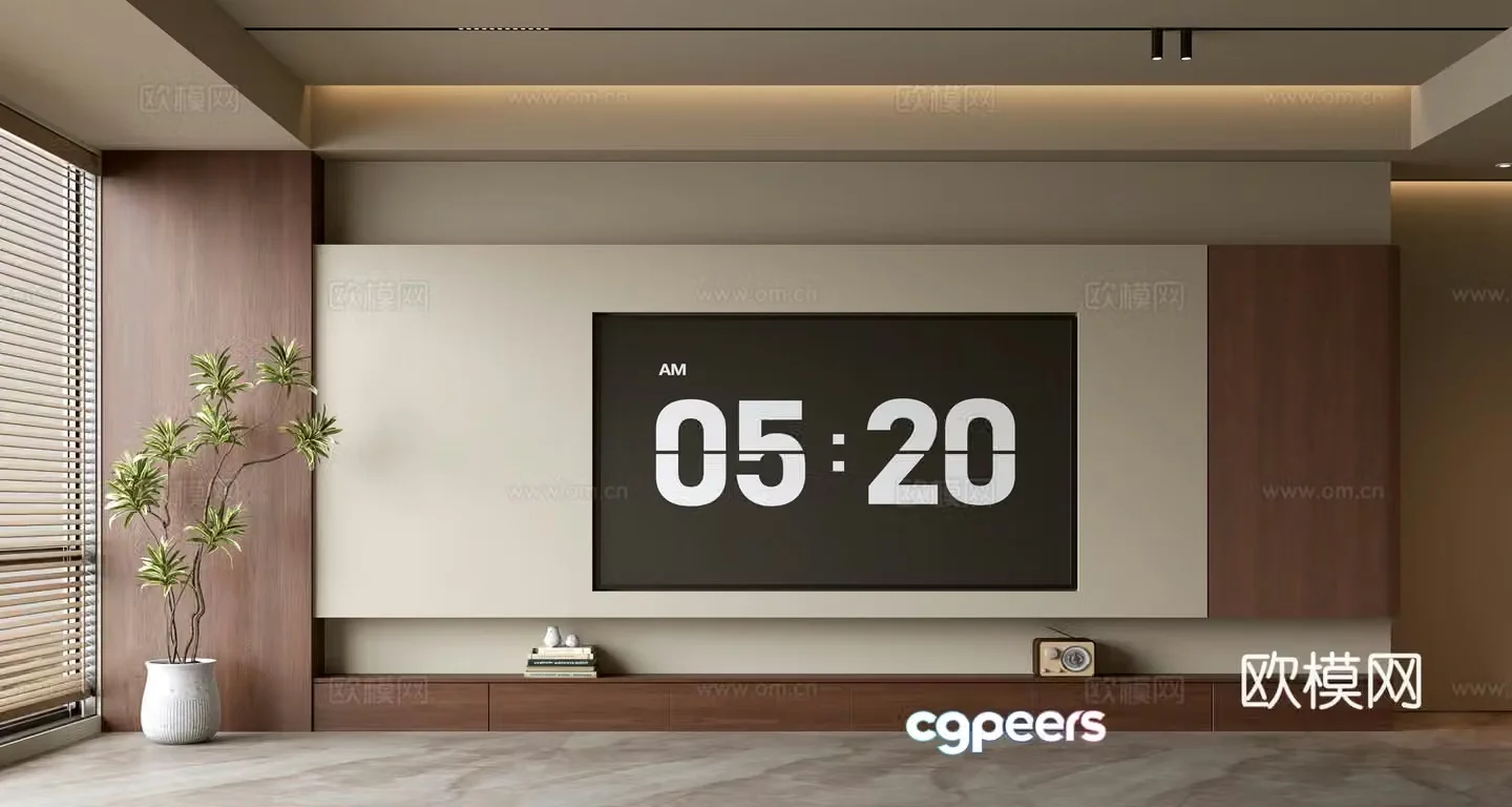 Middle-aged TV background wall 3d model