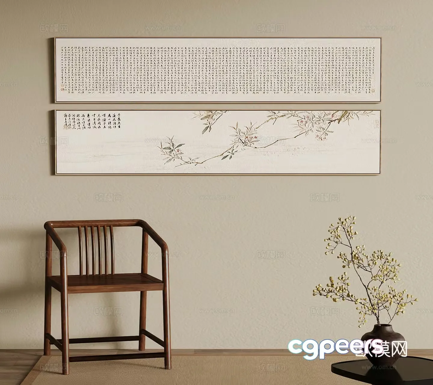 New Chinese style leisure chair single chair decorative painting 3d model