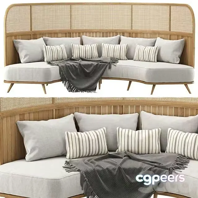 3ds Max Free – Garden round sofa R157 High back Semicircular sofa in rattan