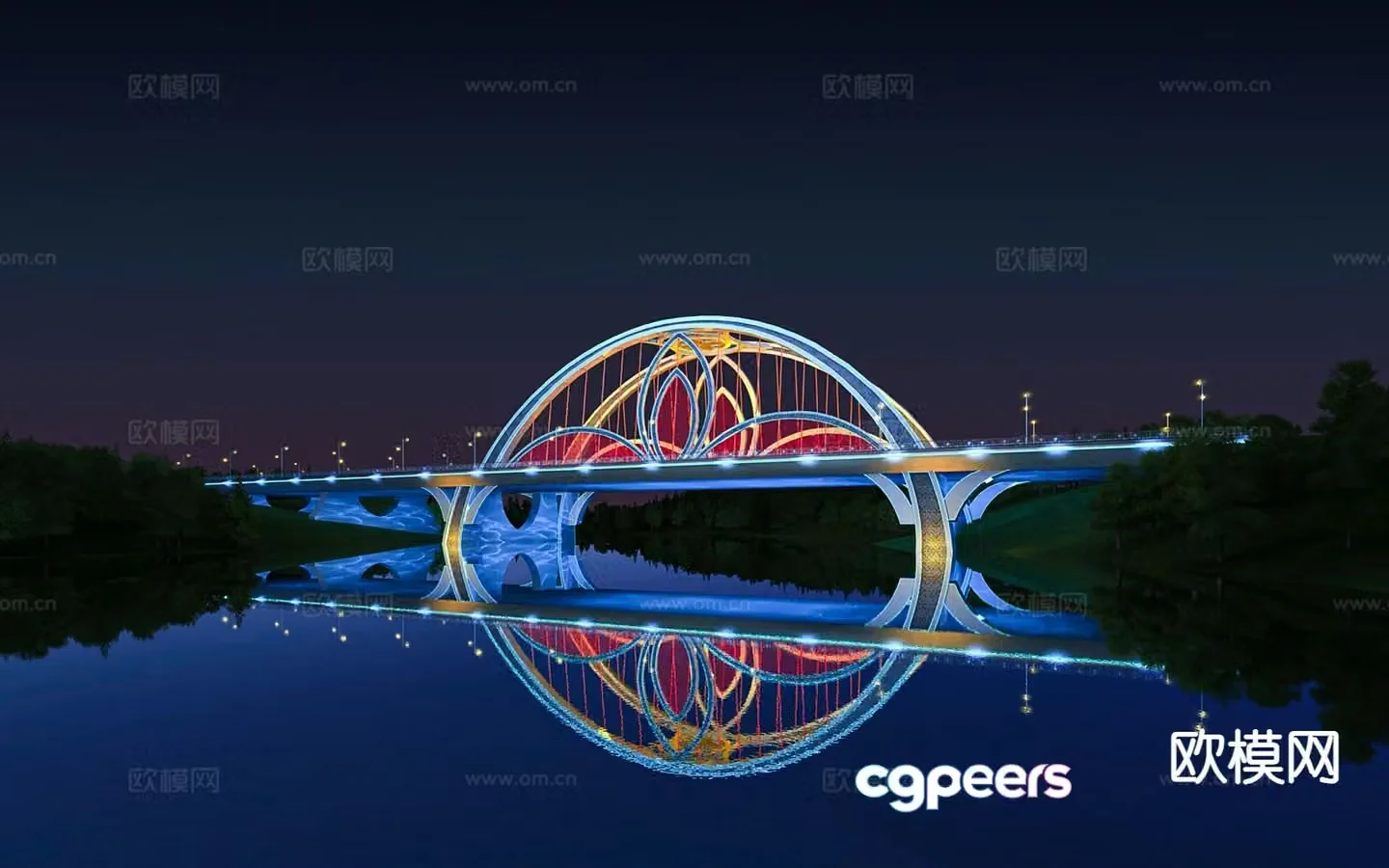 Modern bridge night view bridge viaduct pedestrian bridge arch bridge suspension bridge 3d model