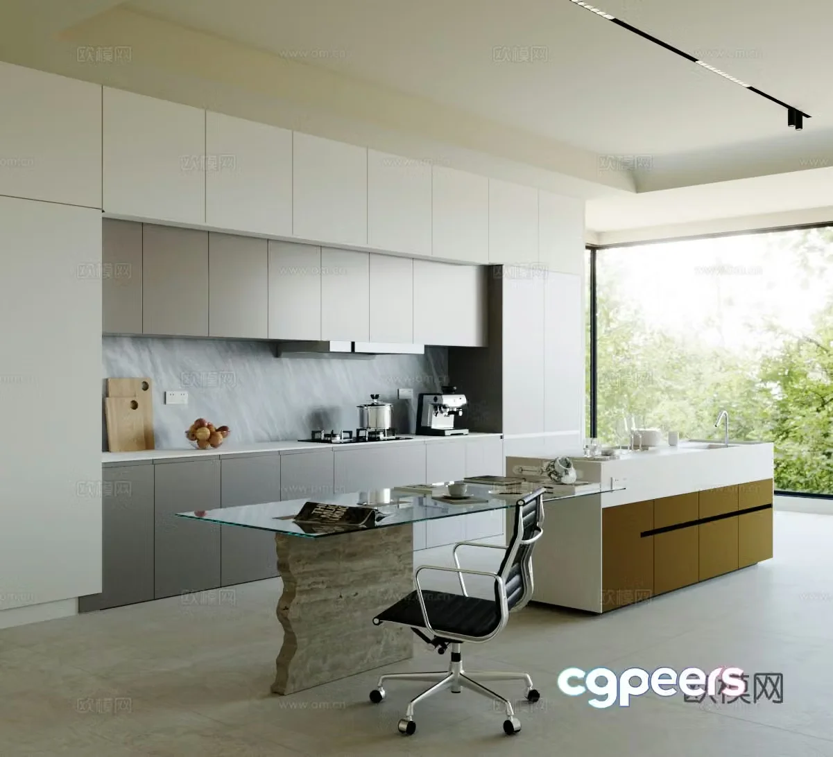 Modern open kitchen island kitchen open dining kitchen restaurant island restaurant 3d model