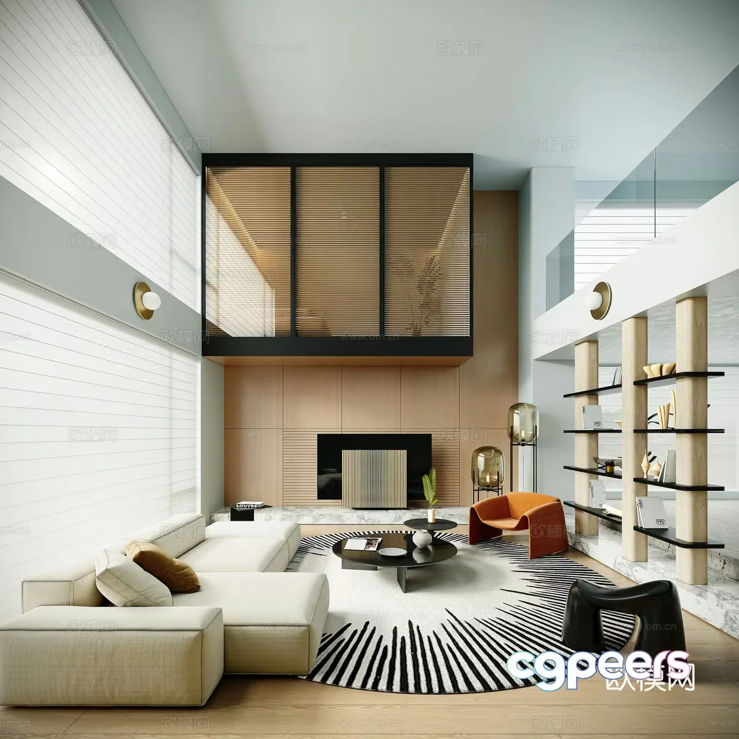 Modern villa living room lobby 3d model