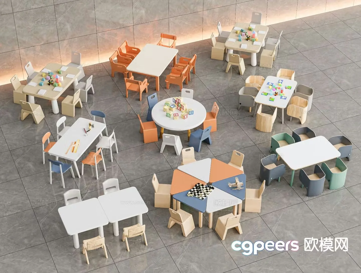 Modern children’s table and chair 3d model