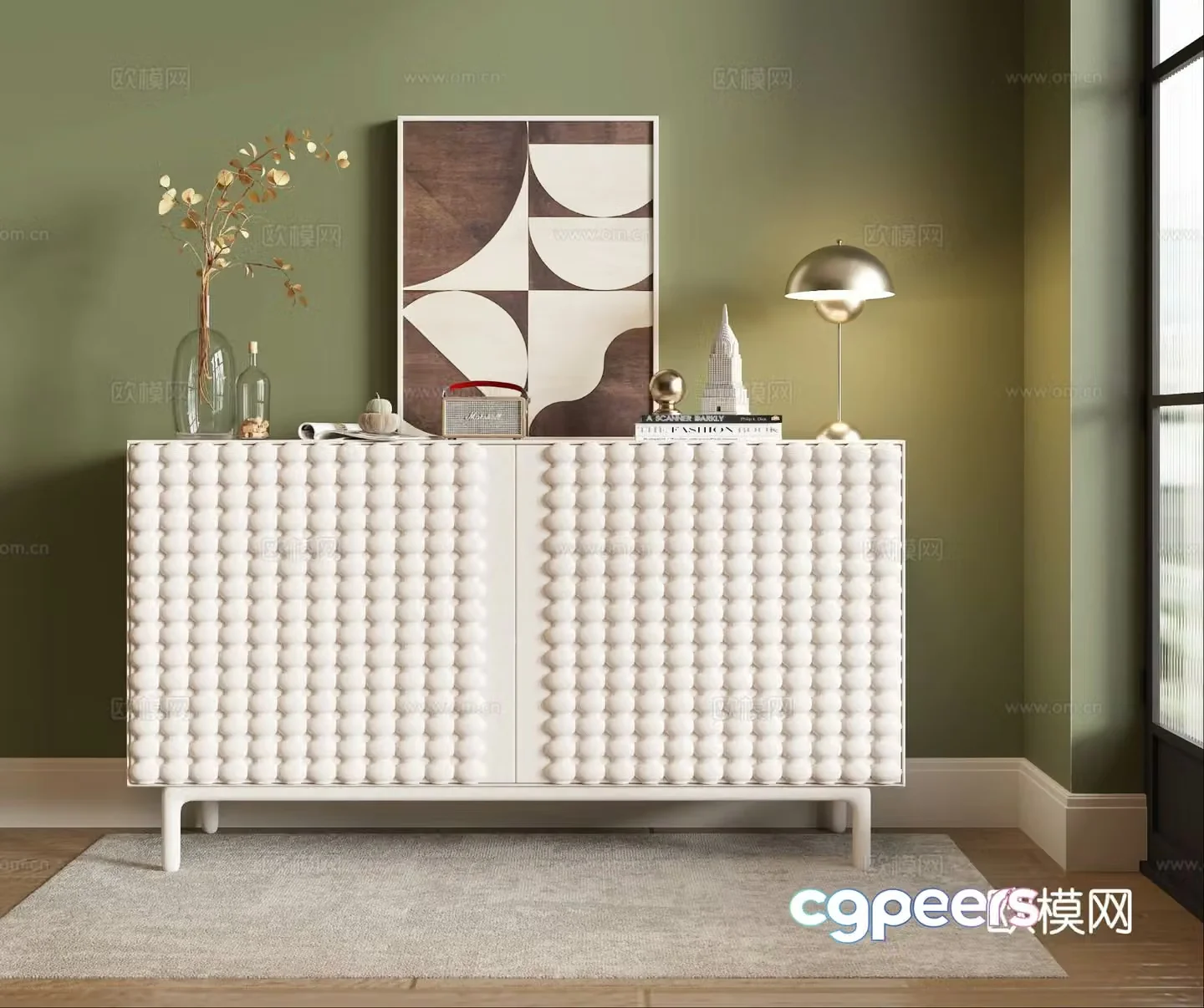Cream style side cabinet entrance cabinet 3D model