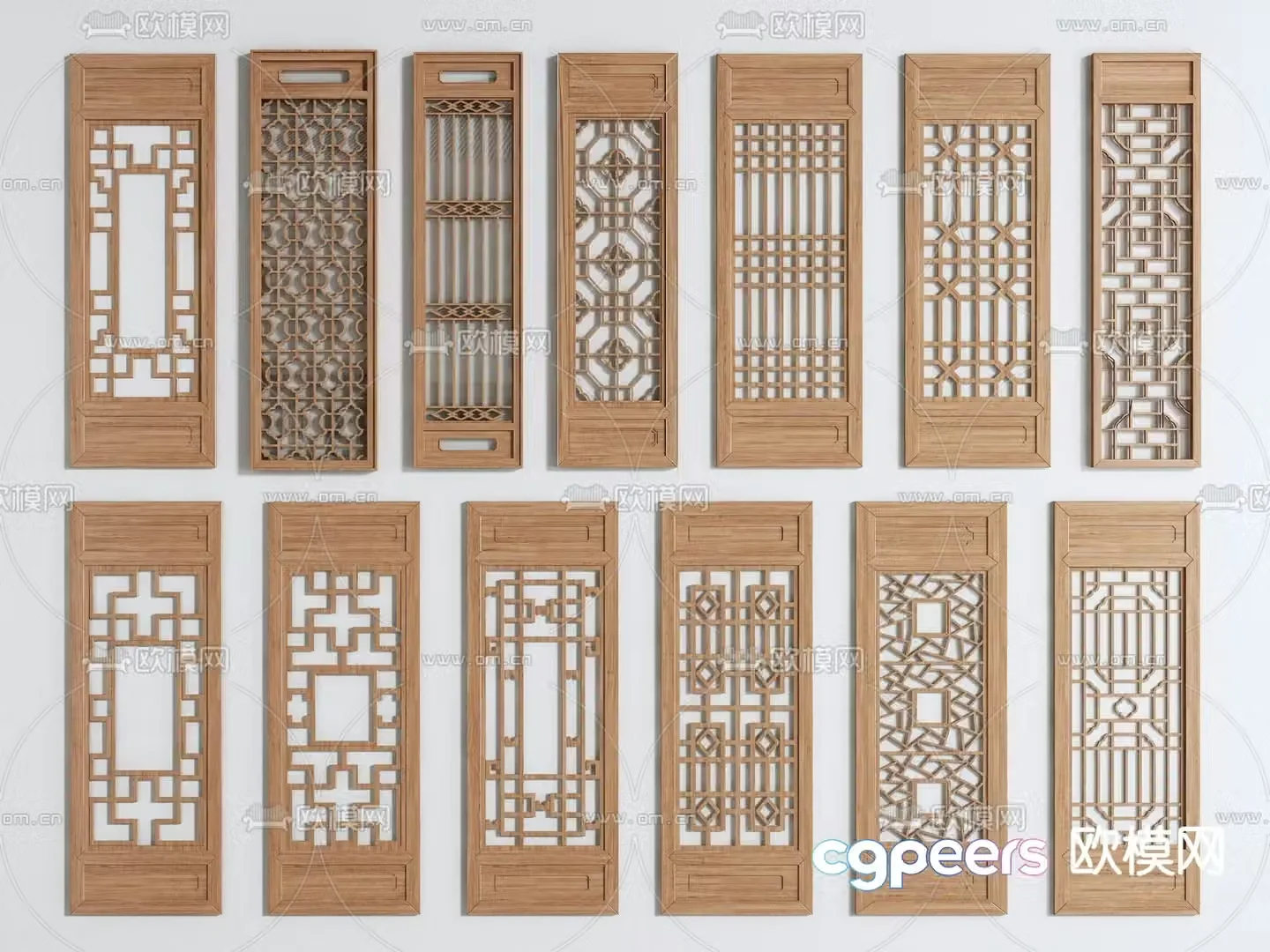 New Chinese style grille partition Grid partition 3D model