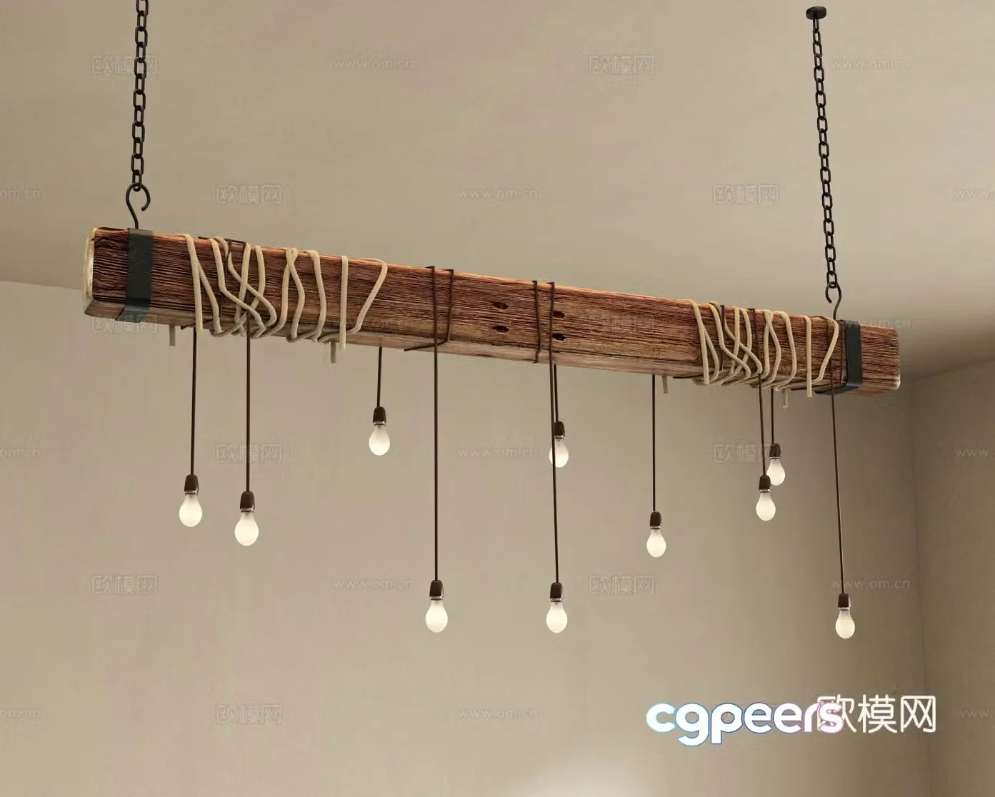 Wabi-sabi style solid wood chandelier 3d model