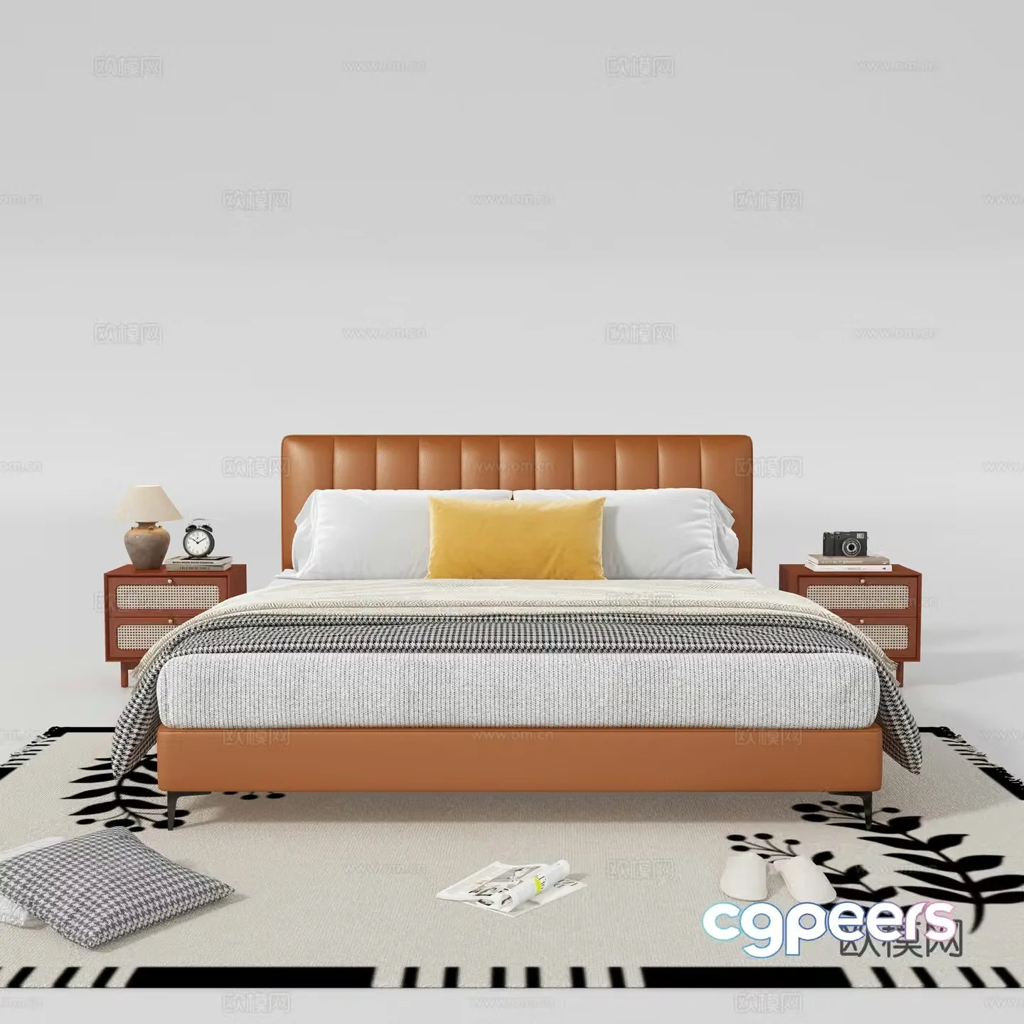 Modern double bed nightstand 3d model