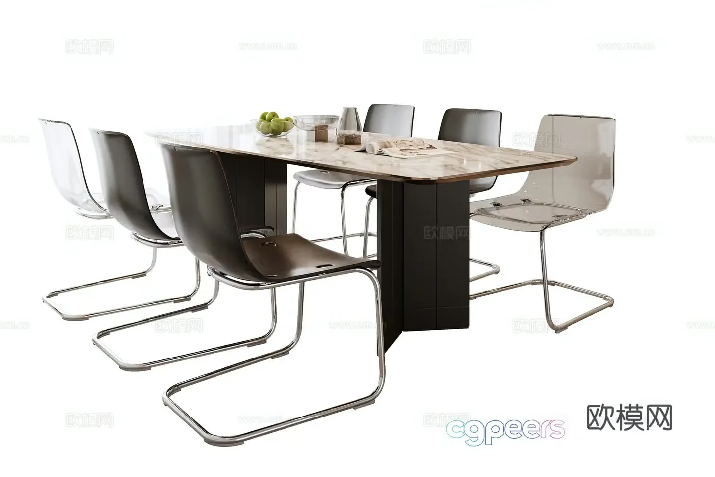 Modern dining table and chairs 3d model