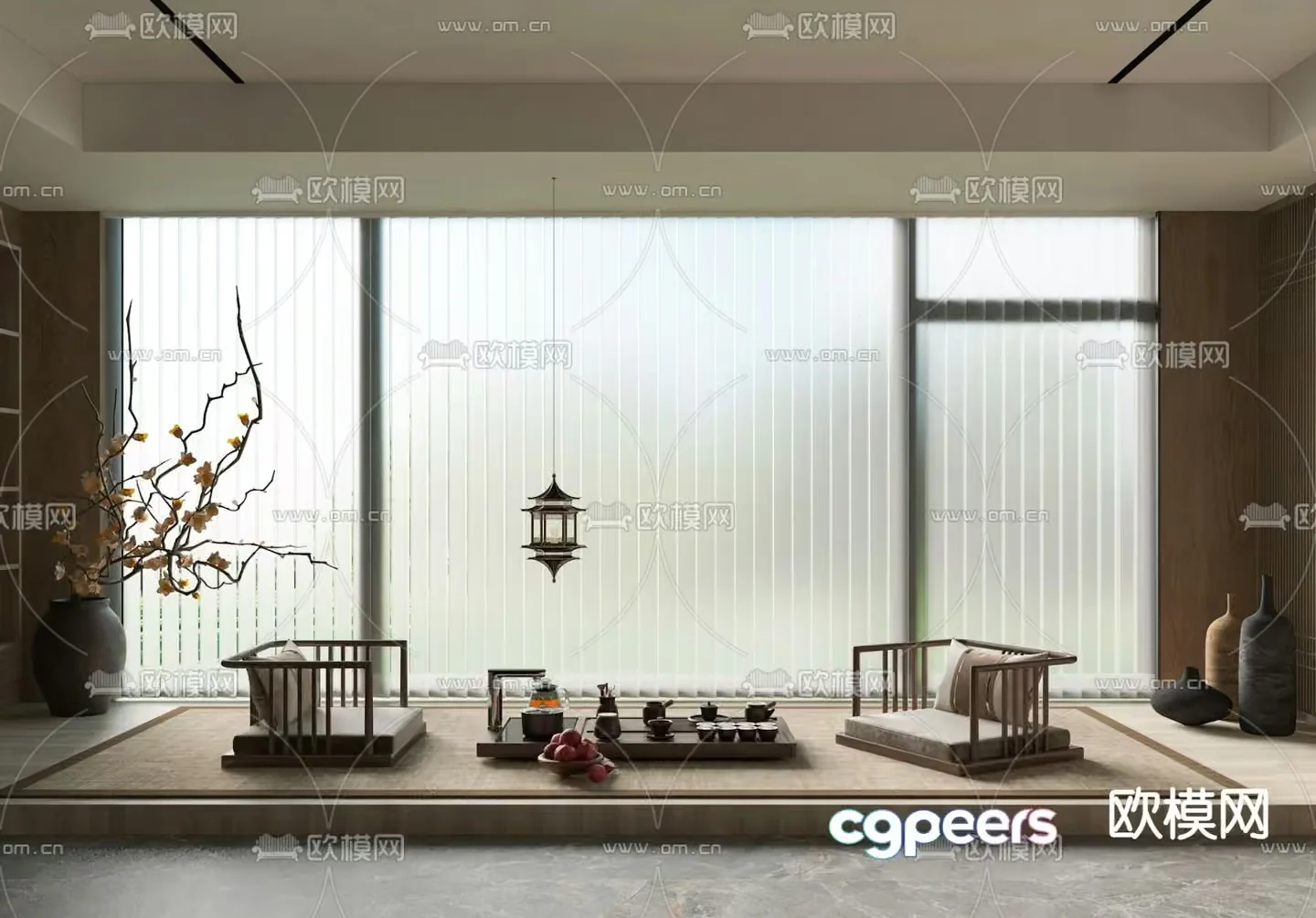 Cozy Asian Living Room 3D Model – 10086 – VRAY Render