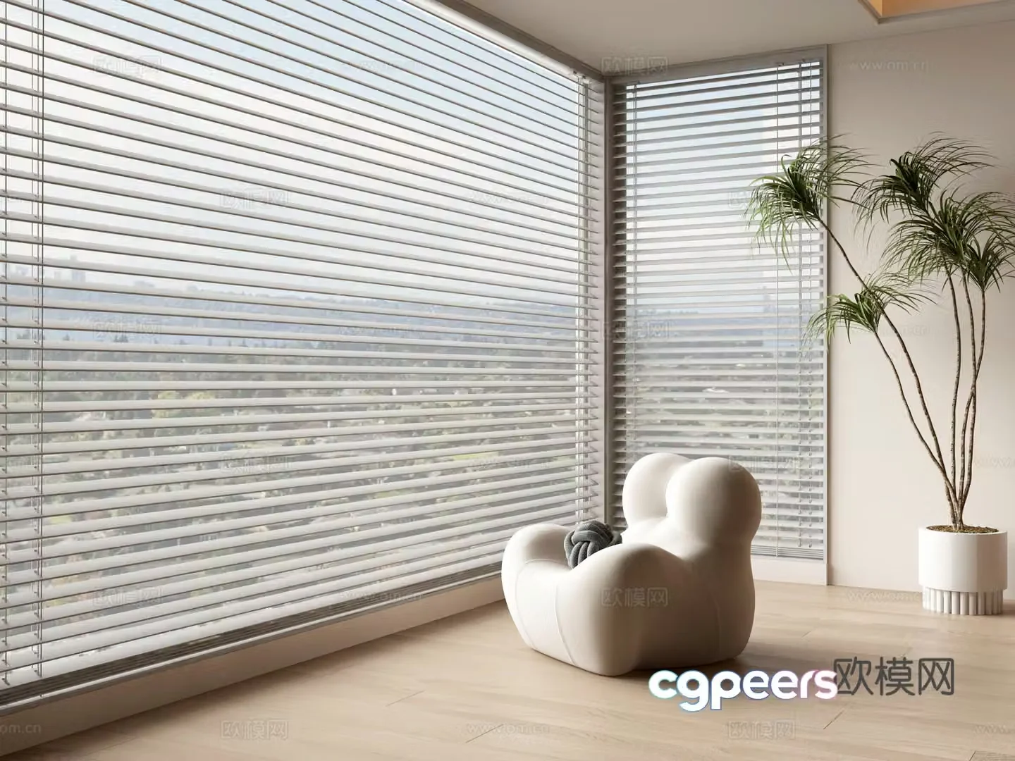 Modern curtains Venetian blinds lazy sofa 3d model