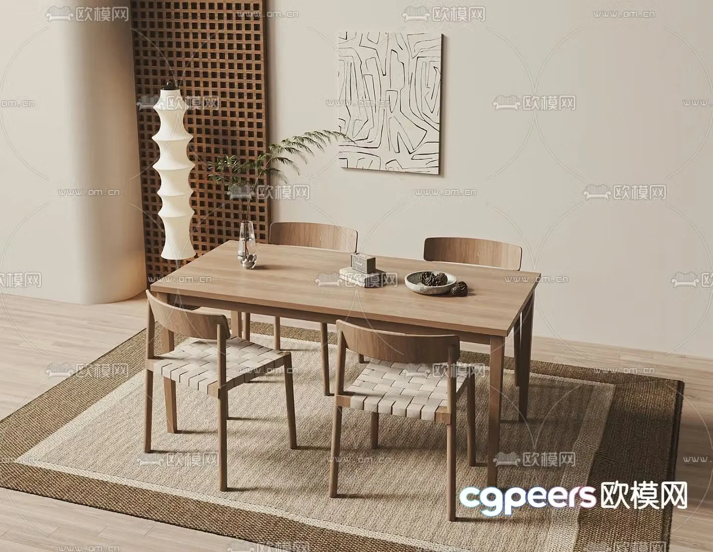 Bar dining table and chairs log dining table 3d model