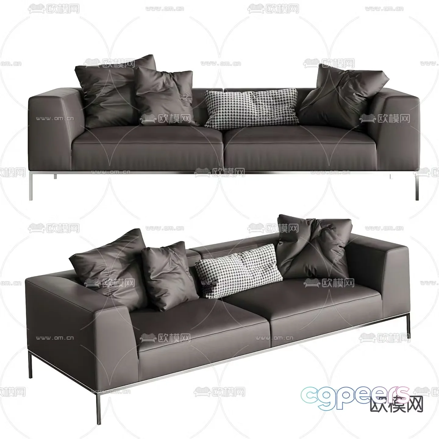 Double sofa leather sofa 3d model