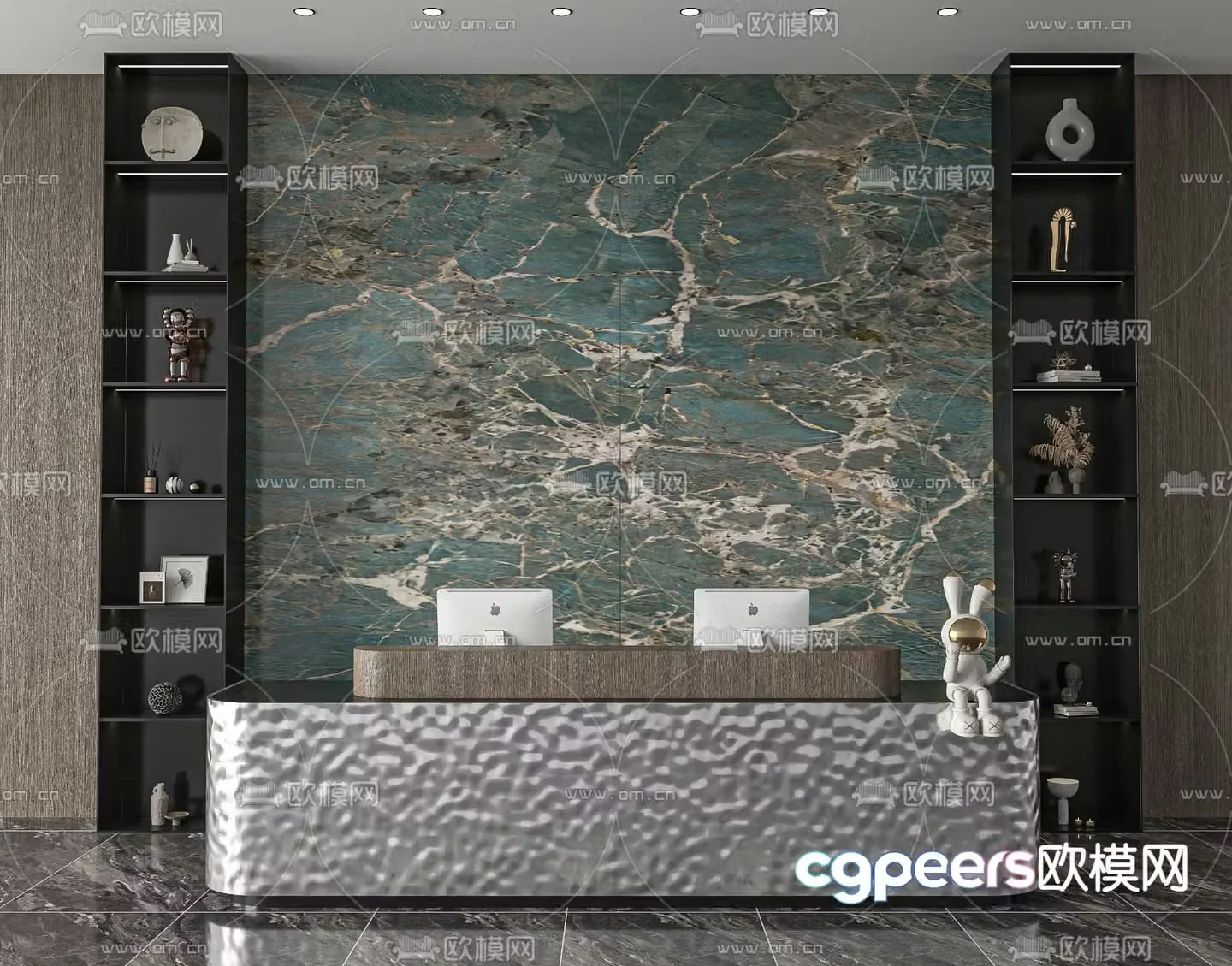 Water ripple front desk information desk reception desk 3d model